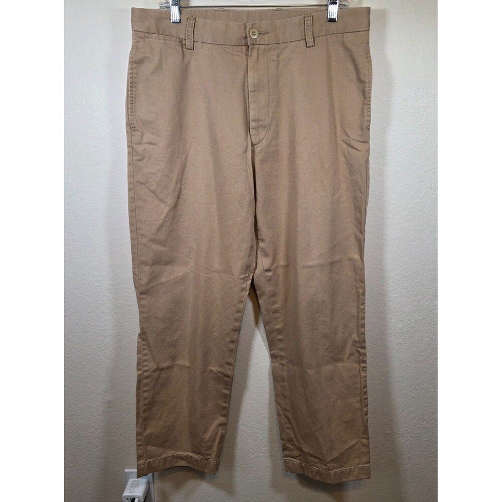 Nautica Mens Chino Pants 34x30 Tan Khaki Relaxed Fit Flat Front Casual